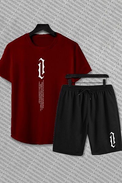 MODA BLUE MOONS Men's Oversize Shorts T-Shirt Set - Black Vertical Printed