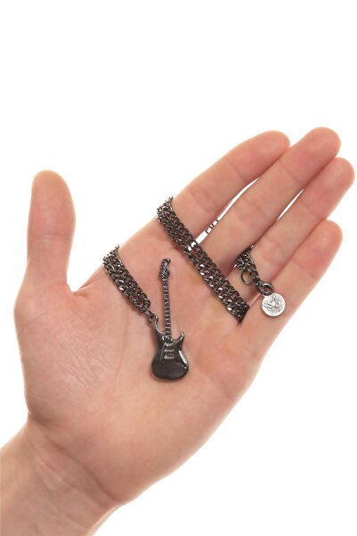 LABALABA Erkek Lak Antrasit Kaplama Gitar Uçlu Zincir Kolye