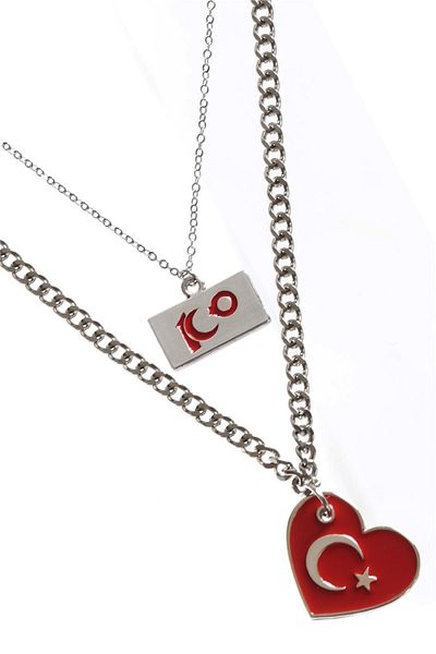 LABALABA 100th Anniversary of the Republic Charm Crescent and Star Turkish Flag Combination Women's Necklace