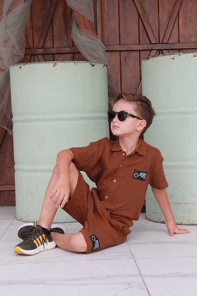 yns coolstar MUSLIN 100% COTTON - Unisex Armali Shirt and Shorts 2-Piece Set