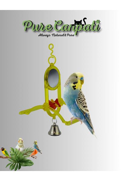 PureCanpati Mirrored & Bell Swing with Perch for Lovebirds (Yellow Color)