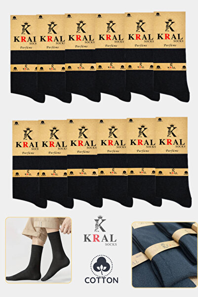 KRAL SOCKS Мъжки средно дълги мъжки чорапи от летен пениран памук King от 12 части, парфюмирани черни