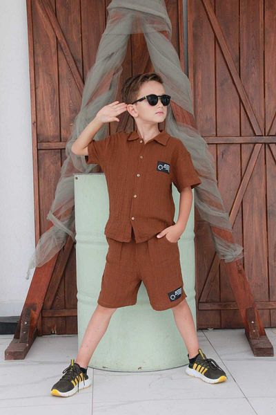 yns coolstar MUSLIN 100% COTTON - Unisex Armali Shirt and Shorts 2-Piece Set