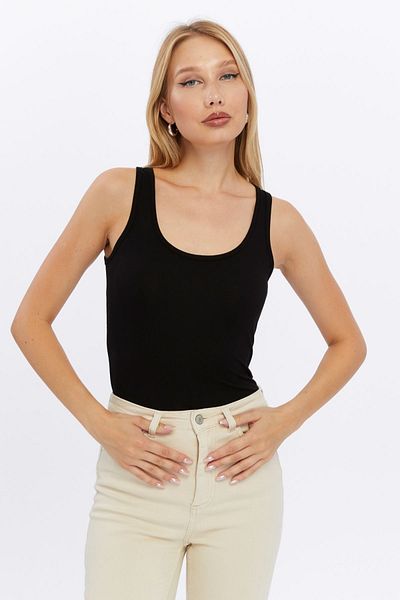 LAENT Μαύρο Χοντρό λουράκι Γυναικείο Basic Tank Top