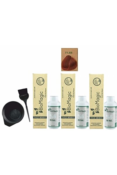 BIOMAGIC Organik Keratin+argan'lı Saç Boyası 77.66 Tarçın 60ml X3 Adet+oksida...