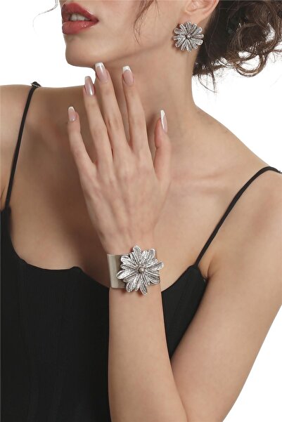 LABALABA Kadın Antik Gümüş Kaplama Ayarlanabilir Açık Bant Çiçek Figürlü Bile...