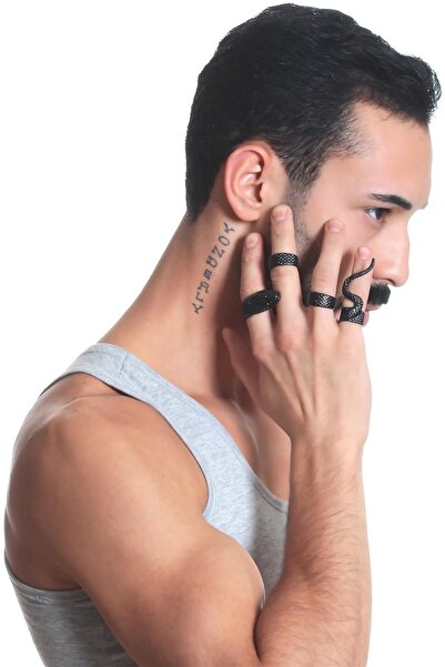 LABALABA Men's Black Oxide Plated Adjustable 4-Piece Snake Ring Set