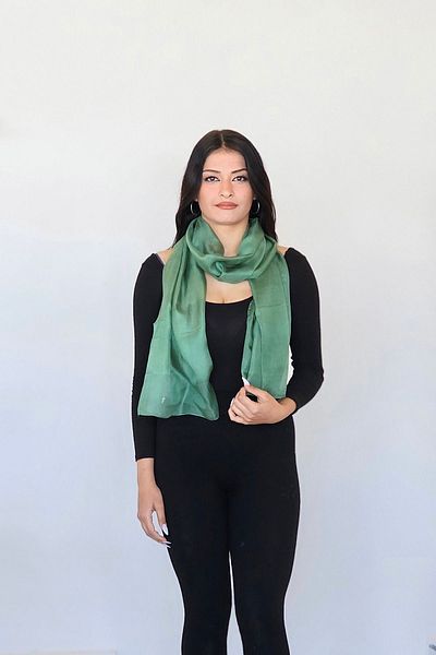 Bahtiyar İpek KHaki Green Silk Plain Scarf