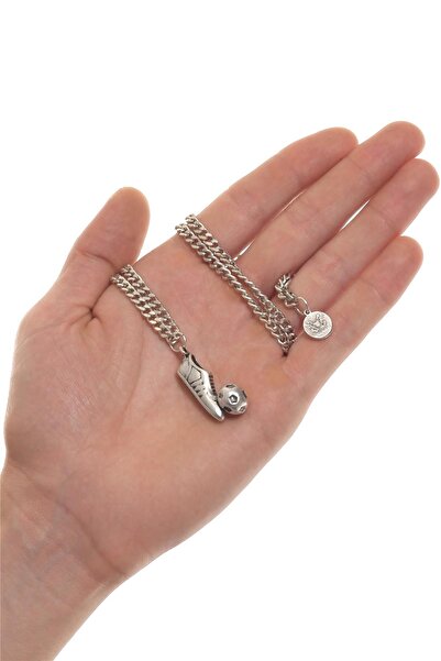 LABALABA Erkek Antik Gümüş Kaplama Krampon&Futbol Topu Uçlu Zincir Kolye