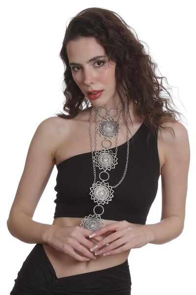 LABALABA Kadın Antik Gümüş Kaplama Ayarlanabilir El Yapımı Tasarım Kolye