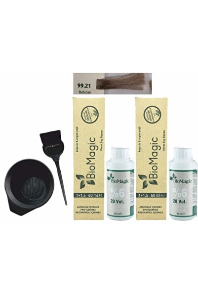 BIOMAGIC Organik Keratin+argan Yağlı Saç Boyası 99.21/60ml X2 Adet+oksidan 90ml+boyama Seti