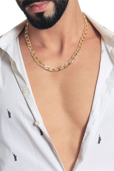 LABALABA Men's Lacquer Gold Color Plated Thick Chain Necklace