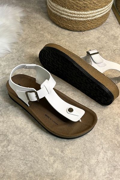 Nstil Papuci albi pentru femei de zi cu zi Flip Flop Sandale reglabile cu cataramă cu talpă din plută 148 - 34170
