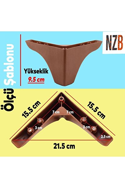 NZB Lüks Mobilya Kanepe Sehpa Tv Ünitesi Koltuk Ayağı 9.5 Cm Kahverengi Ahşap Desenli Baza Ayak