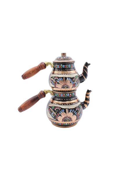 KAYALI PARK Geleneksel Erzincan Işlemeli Bakır Demlik Çaydanlık Büyük Boy