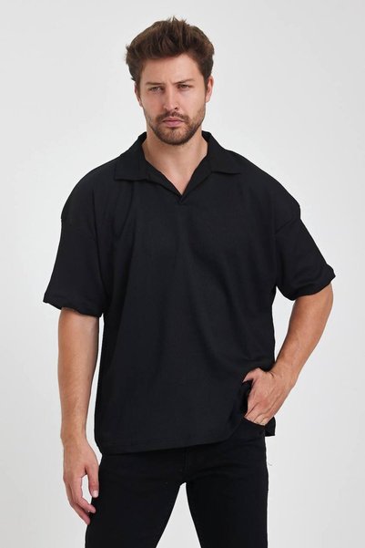 Gambocci Tricou oversize pentru bărbați, fără nasturi, cu guler polo