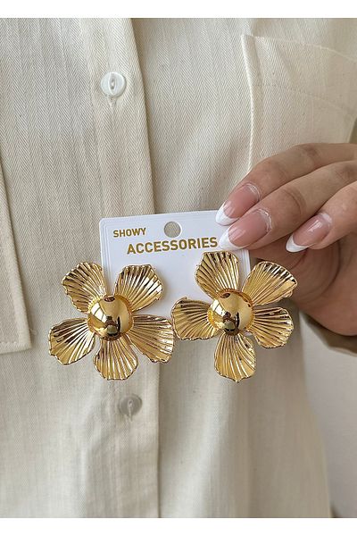 takıtarzım Gold Flower Patterned Women's Trend Earrings