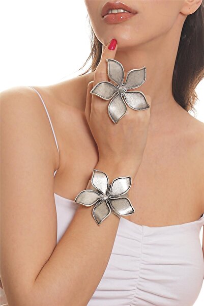 LABALABA Kadın Antik Gümüş Kaplama Ayarlanabilir Açık Geniş Bant Manolya Bile...