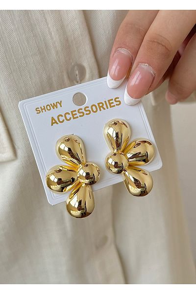 takıtarzım Gold Curved - Half Flower Women's Earrings