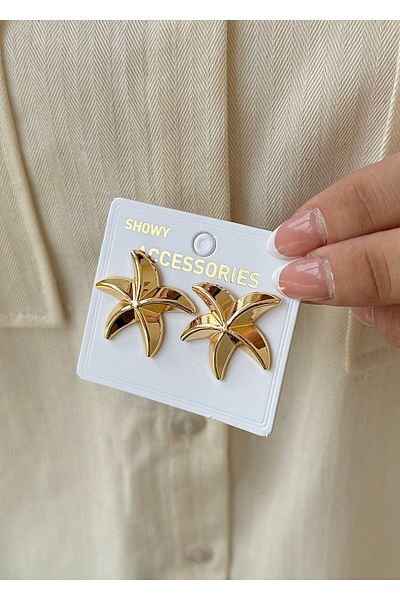 takıtarzım Gold Colored Starfish Patterned Women's Earrings
