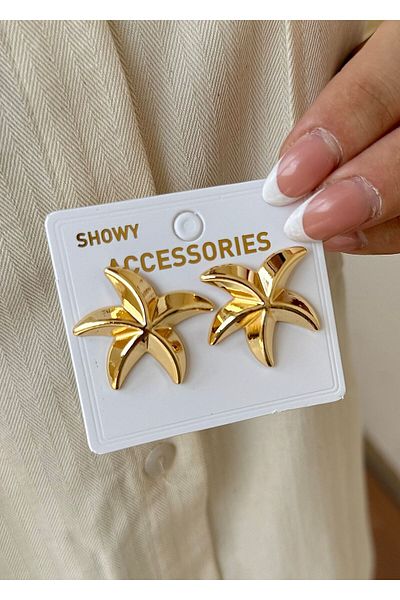takıtarzım Gold Colored Starfish Patterned Women's Earrings