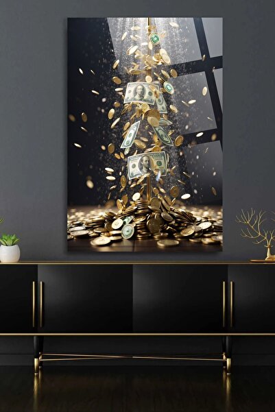 TAULART Altın ve Dolar Uv Baskılı Kırılmaz Cam Tablo, Ev Ve Ofis Yüksek Çözünürlüklü 4mm Cam Tablo