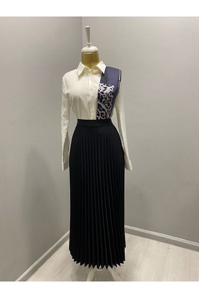 Famelin Πλισέ 95 cm Μαύρη Φούστα με Ελαστική Μέση