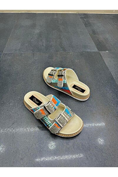 DİVA Diva Cream Γυναικεία Παντόφλες - Καθημερινό Σχέδιο με Διπλή Αγκράφα και ...