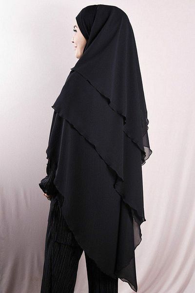 İSTANBULSTYLEMODA Σάλι σιφόν έτοιμο με πέπλο Πρακτικό Hijab Hijab 3 Layer - Cover Souffle - KSL2326