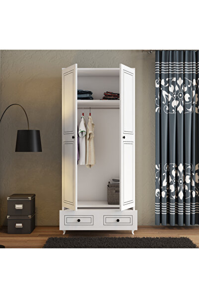 Rual Ahşap Gardırop Elbise Dolabı Ahşap Raflı 2 Kapaklı 2 Çekmeceli Askılıklı...