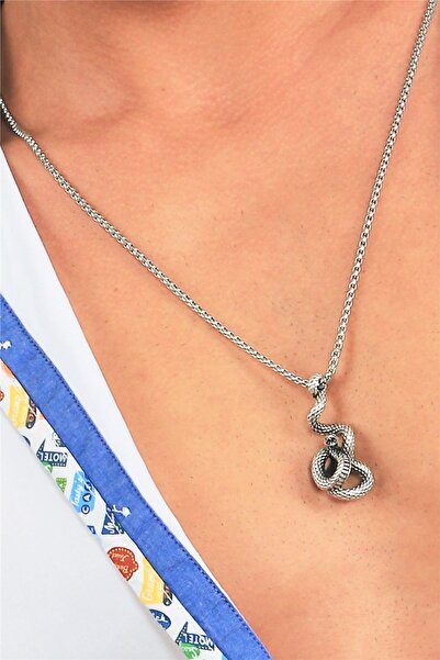 LABALABA Erkek Antik Gümüş Kaplama Yılan Figürlü Kolye