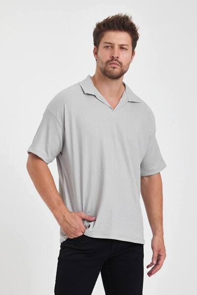 Gambocci Tricou oversize pentru bărbați, fără nasturi, cu guler polo
