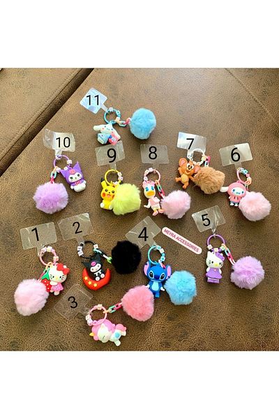 Meyra Accessories Sanrio Figured Keychain Phone Keychain Pompom Figured Bag Phone Keychain 1 Piece