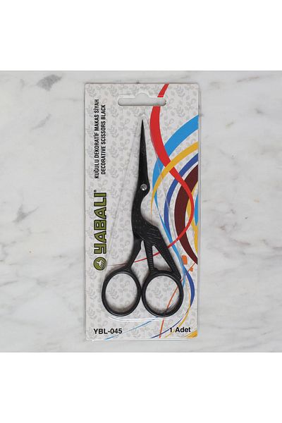 ATMACA TUHAFİYE Black Embroidered Wild Swan Decorative Scissors - Stork Design