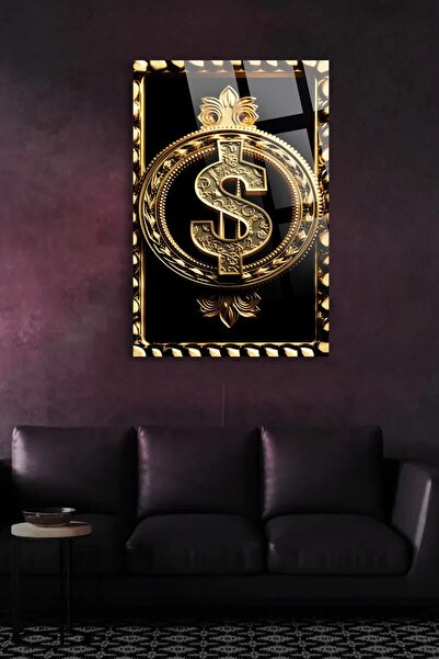 TAULART Gold Altın Dolar Uv Baskılı Kırılmaz Cam Tablo, Ev Ve Ofis Yüksek Çözünürlüklü 4mm Cam Tablo