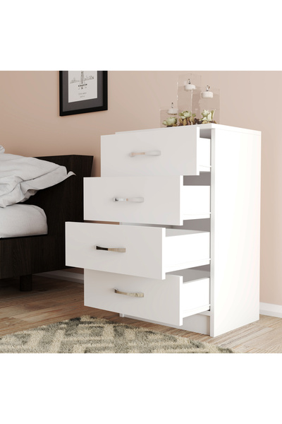 Rual Yatak Yanı 4 Çekmeceli Modern Komodin