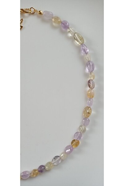 Mudita Tasarım Orijinal Doğal Amorf Kesim Gerçek Ametrin Taşı Kolye