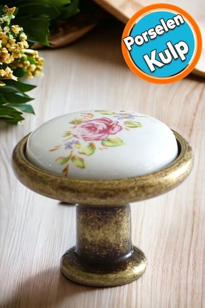 NZB Porselen Kulp Çiçekli Düğme Mobilya Mutfak Dolabı Çekmece Dolap Kulpları Kapak Kulpu Kulbu