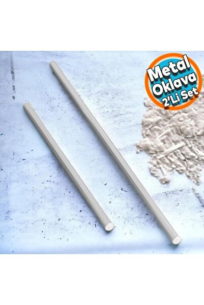 NZB Alüminyum Metal Oklava 2'li Set 74-49 cm Börek Hamur Yufka Hamur Açma Sil...