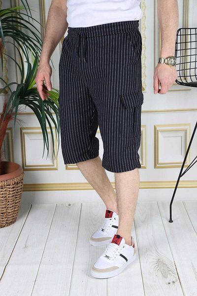 Aware Time Men's Striped Cargo Pocket Capri, Bermuda