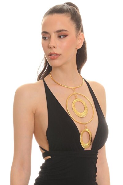 LABALABA Kadın Mat Altın Kaplama Dairesel Formlu Açık Bant Tasarım Kolye