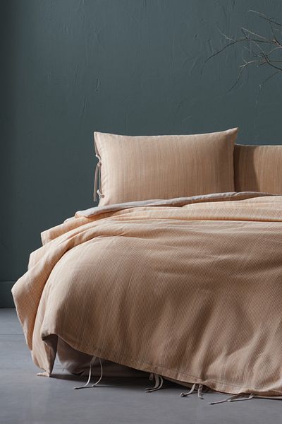 Doqu Home Σετ Παπλωματοθήκη Διπλής Παπλωματοθήκης Σειρά Βαμμένη με νήματα Ahenk - Μπεζ