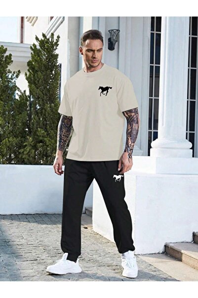 DAXİS Sportwear Company Oversize Crew Neck T-shirt and Sweatpants - Jogger T-shirt Bottom Top Tracksuit Set