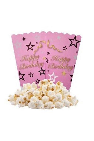 booddie Happy Birthday Patterned - Pink and Gold Lettered Corn Popcorn Box 8 Pieces
