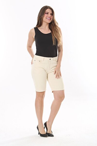 Şans Pantaloni scurți din denim, bej, cu 5 buzunare, mărimi mari, pentru femei 65N37821