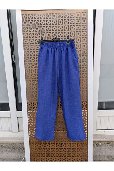 Çınar boutique Keten Pantolon-Mavi - XL