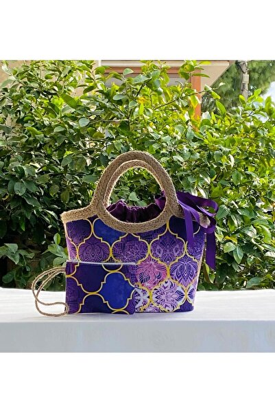 çanta tasarımcısı Mor Moroccon Jüt Hasır Keseli Gece Çantası
