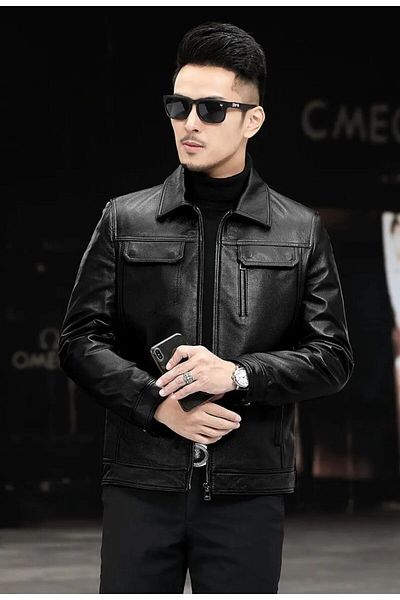 NYC GİYİM TEKSTİL Genuine Leather - Jacket Style Shirt Collar Coat