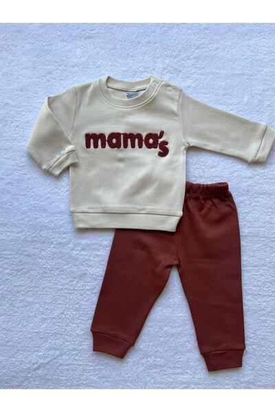 MBK GARDEN Erkek Bebek Mama's İşlemeli 2'li Sweatshirt ve Pantolon Takımı 4