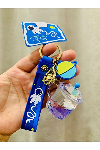 Meyra Accessories 1 adet lüx içi sulu anahtarlık pembe hello kitty mavi içi sulu astronot çanta süsü anahtarlık